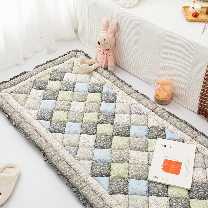 韩式纯棉卧室满铺馒头垫防滑加厚长方形床边地垫全棉地毯