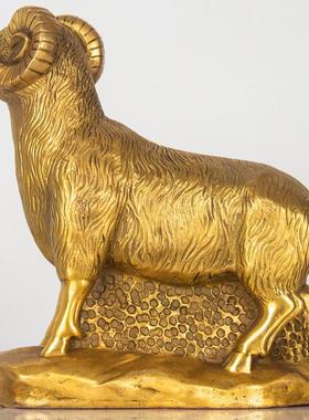 纯黄铜羊摆件属羊年十二生肖羊聚宝盆羊如意羊招财进宝桌面装饰