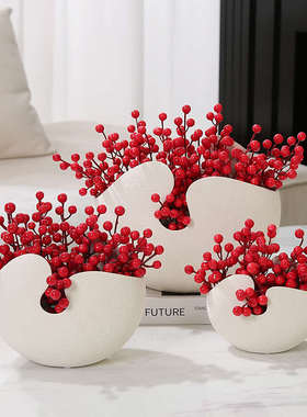 现代简约红果蛋壳陶瓷花瓶入户玄关柜斗柜客厅鞋柜摆件书房装饰品