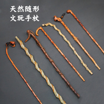 Wild solid wood cane Guizhou featured natural text to play with an inflective club Civilized Sticks Lemon wood Wolf Tooth Mountaineering Stick for the Elderly