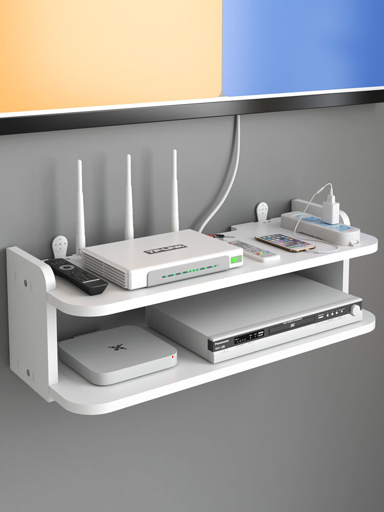 免打孔客厅电视墙上机顶盒置物架路由器收纳盒子墙壁挂墙wifi挂架 - 图1