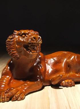 花梨木雕卧虎摆件实木质十二生肖虎红木家居客厅办公室摆设装饰品