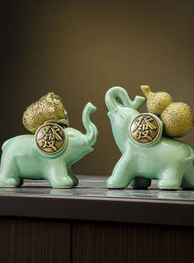 客厅办公室招财聚宝盆元宝摆件新中式玄关电视柜高档富贵竹装饰品