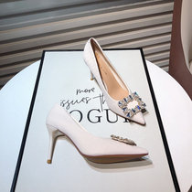 High-end Hong Kong Water Drill Pointed High Heels Shoes Woman 2023 New Fairy Wind Party Buttons Fine And Wedding Shoes Shallow Mouth Method