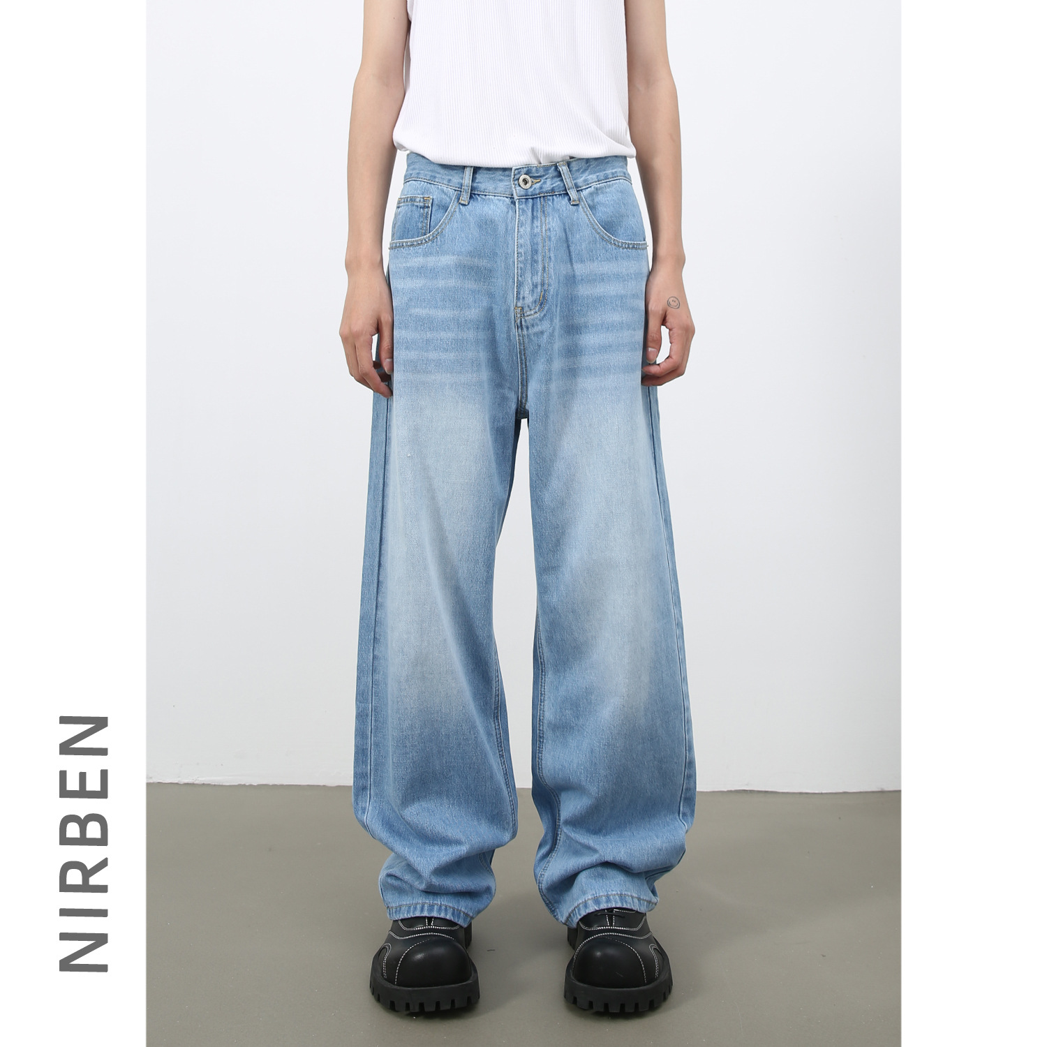 Nirben Denim | กางเกงยีนส์ขาบานทรงหลวม สไตล์เรโทรอเมริกัน แบรนด์แฟชั่นผู้ชาย กางเกงขาตรงหลากสี