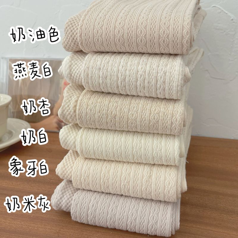 秋冬600D燕麦色棉质8字麻花连裤袜竖条压力显瘦美腿打底裤袜女 - 图0