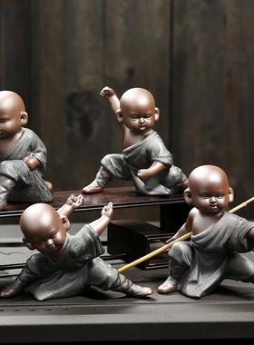 紫砂茶宠大号功夫小和尚陶瓷人物茶室中式家居摆件玄关酒柜工艺品