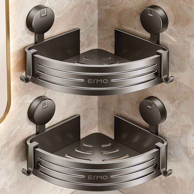 卫生间吸盘置物架浴室三角免淋浴打孔角壁挂式架子收纳架墙上厕所 - 图0