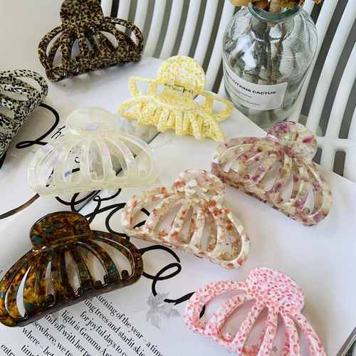 韩版新款醋酸抓夹甜美彩色夹发夹大盘发高级镂空发鲨鱼号感抓夏季 - 图0