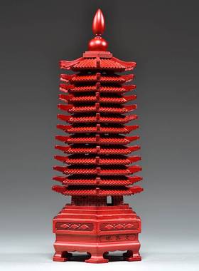 红色桃木雕刻13层文昌塔摆件十三层文昌塔客厅玄关书桌装饰工艺品