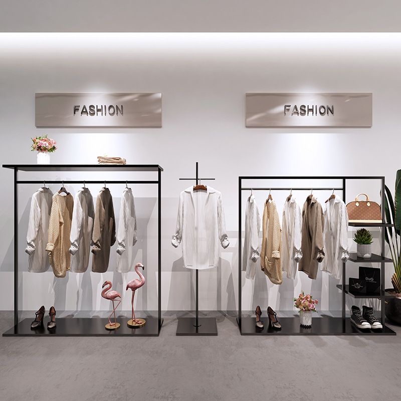 服装店展示架黑色收纳挂衣杆男女装店简约货架陈列架落地挂衣架 - 图2