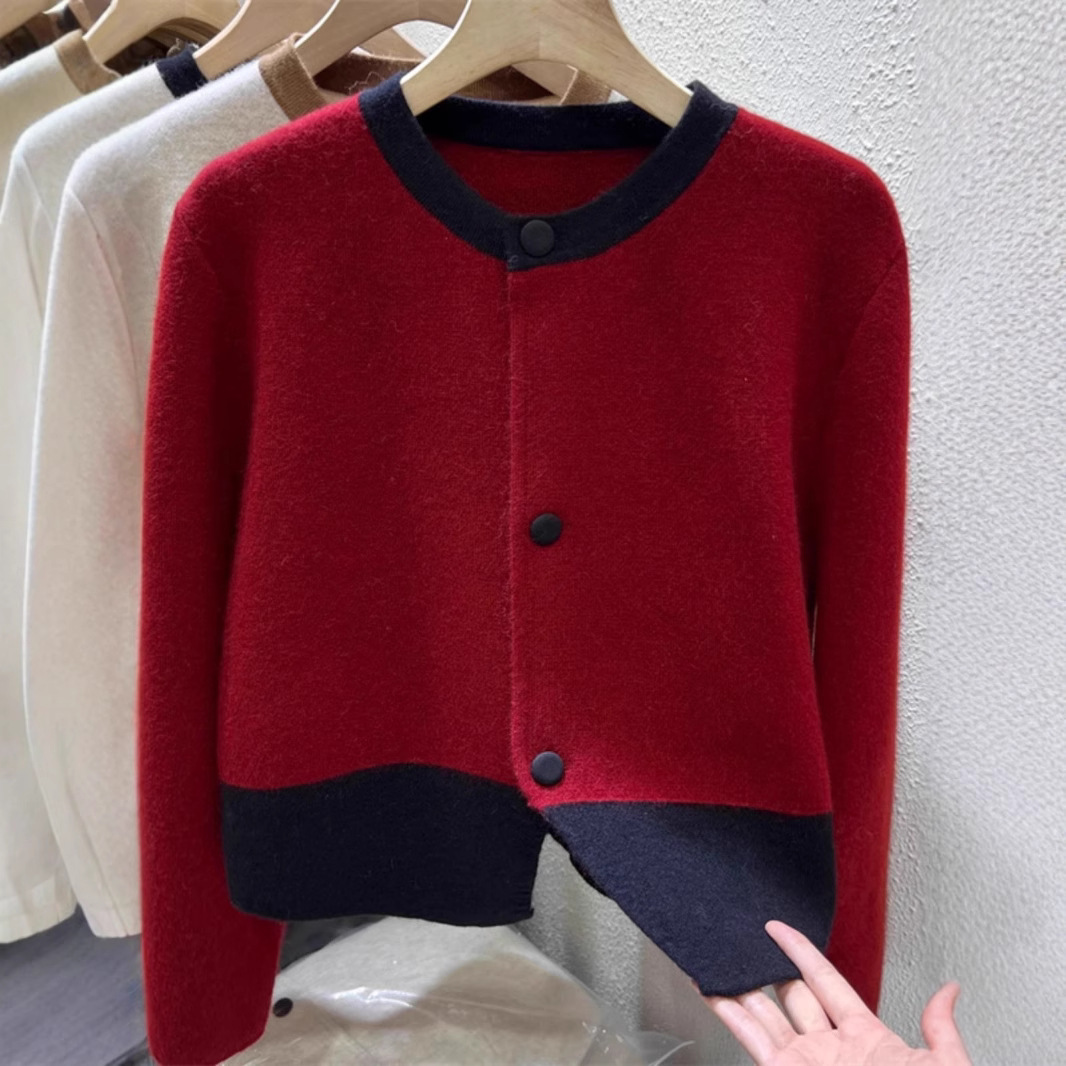 เสื้อคาร์ดิแกนไหมพรมเนื้อนุ่ม สีตัดกัน ดีไซน์มีเอกลักษณ์ สำหรับผู้หญิง ฤดูใบไม้ร่วงและฤดูหนาว คอเต่า สไตล์ชิลๆ