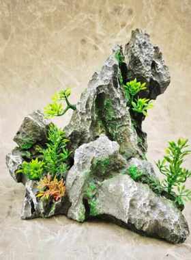 新中式假山石装饰 桌面地面摆景树脂假山石 水族鱼缸流水盆景摆件