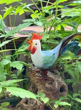 淄博纯手工三尾大公鸡摆件玻璃书房摆件装饰品动物礼品办公桌