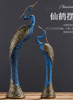 新中式仙鹤摆件样板房软装客厅玄关摆设电视柜博古架酒柜装饰品