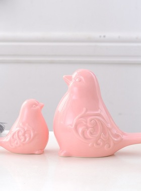 陶瓷摆件生产批发工艺品白喜鹊动物法式蓝色小号绿美式装饰小鸟