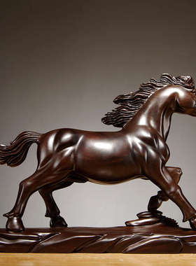 黑檀实木质雕刻马到成功摆件红木生肖马工艺品家居办公室装饰送礼