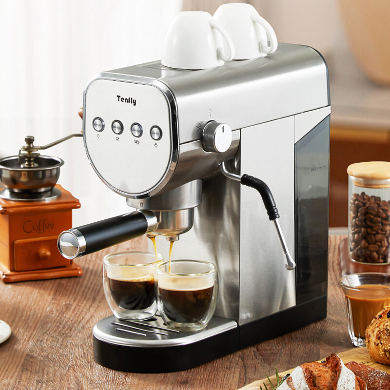 Tenfly意式浓缩咖啡机家用小型20bar半自动萃取不锈钢蒸汽打奶泡 - 图0