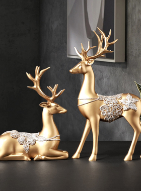 现代轻奢麋鹿摆件家居客厅电视柜酒柜装饰品桌面玄关摆件梅花鹿