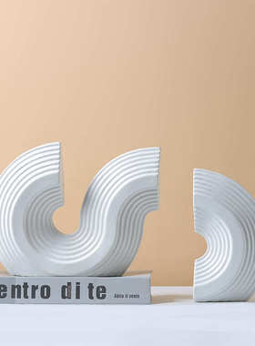 现北欧极简红白几何线条陶瓷摆件家居样板间酒店会所软装饰品