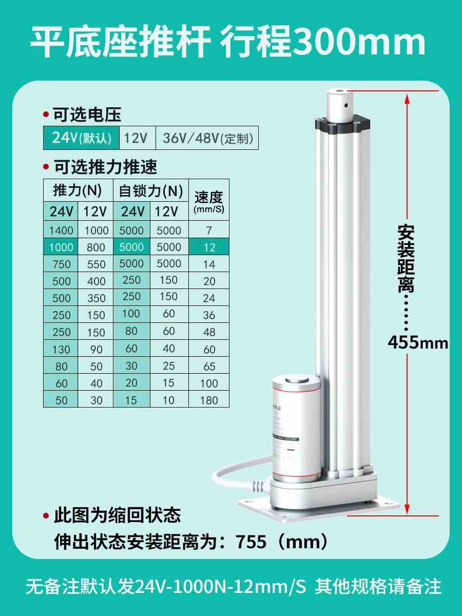 电动推杆伸缩杆平座平底座工业级微型12V24V往复器大推力小型电机 - 图3