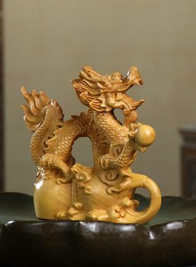 黄杨木雕木质雕刻龙摆件生肖龙木雕龙生肖吉祥物工艺品龙属龙青龙