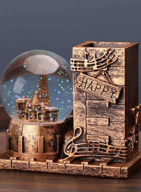 创意复古笔筒摆件轻奢水晶球办公室桌面书台儿童书房书桌生日礼品