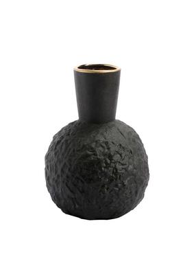 现代简约北欧褶皱纹陶瓷花瓶摆件家居客厅电视柜餐桌黑白色软装饰