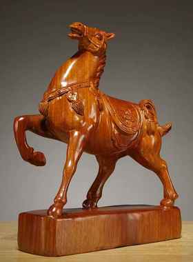 花梨实木雕刻唐马摆件十二生肖家居客厅电视柜装饰摆设红木工艺品