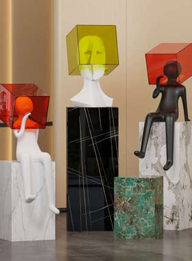 现代雕塑抽象艺术面罩人物摆件轻奢高档客厅大摆件酒店落地装饰品