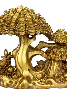 朴器 铜聚宝盆摇钱树摆件 铜元宝树摆件招字元宝摇钱树摆件