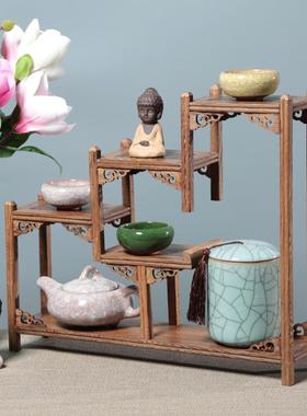 新中式实木鸡翅木小博古架微型家居客厅酒柜茶室办公室装饰品摆件