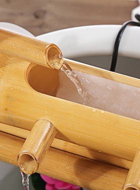 竹子流水器石槽鱼缸鱼盆过滤器水景喷泉风轮水车玄关摆件加湿增氧