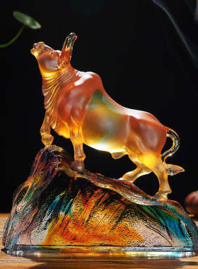 牛势冲天摆件招财生肖办公室客厅玄关家居琉璃装饰开业商务送礼品