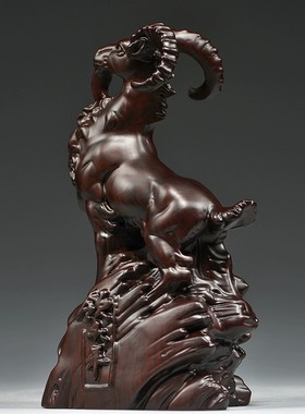 黑檀木雕羊摆件十二生肖木羊家居办公室领头羊装饰开业新居送礼品