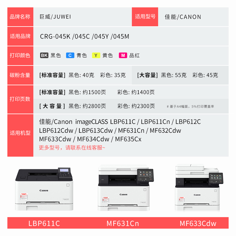 适用佳能MF633Cdw硒鼓MF635Cx 631Cn 632Cdw MF634Cdw CRG045墨盒 - 图3