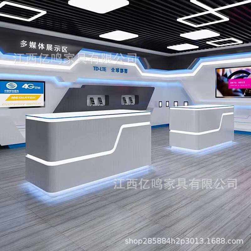 烤漆展柜前台圆柱异形模型展厅科技感产品展示台吧台中岛柜体验台 - 图1