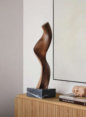 抽象艺术创意实木雕塑摆件民宿酒店样板间玄关壁龛木雕装饰品摆饰