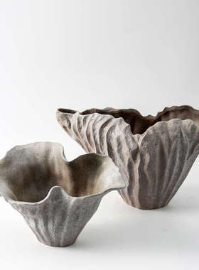 新中式复古侘寂风创意肌理感陶瓷花器摆件样板间售楼处花瓶装饰品