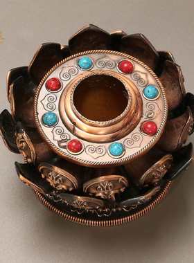 藏式手摇转筒底座藏族转金轮家用摆件手转转金筒底托莲花底座