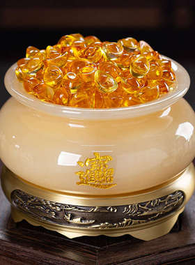 石诚记玉石聚宝盆摆件元宝招财聚财办公室迷你桌面装饰品开业送礼