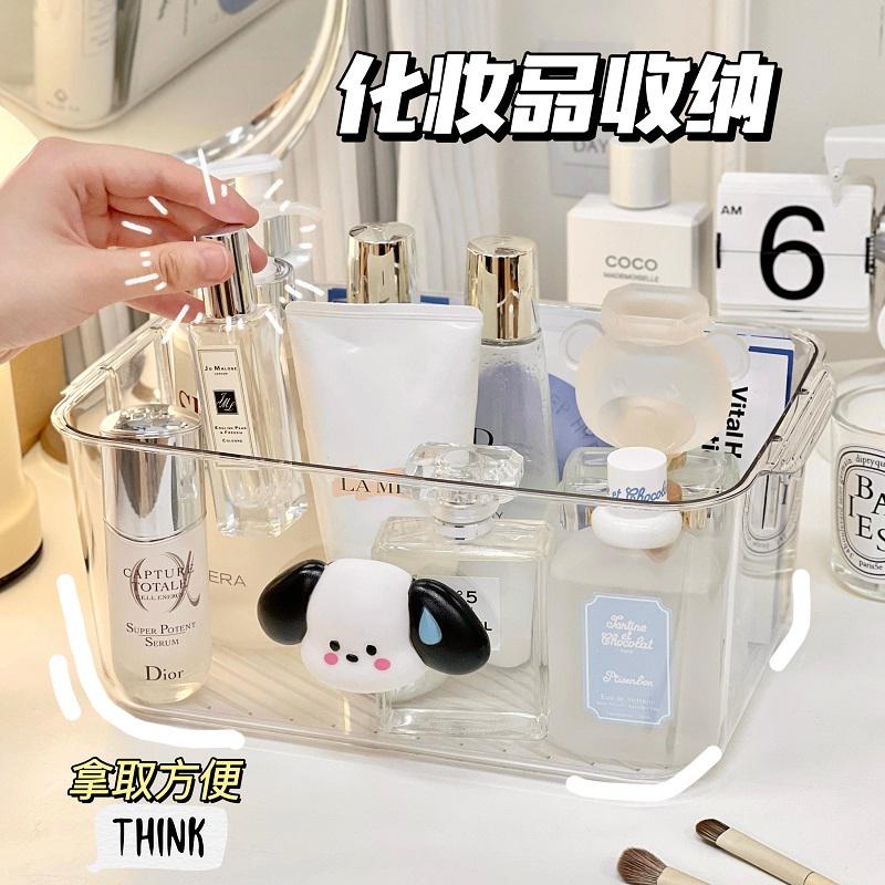 桌面收纳盒卡通透明大容量带盖提手整理盒宿舍卧室书桌柜子置物架 - 图2