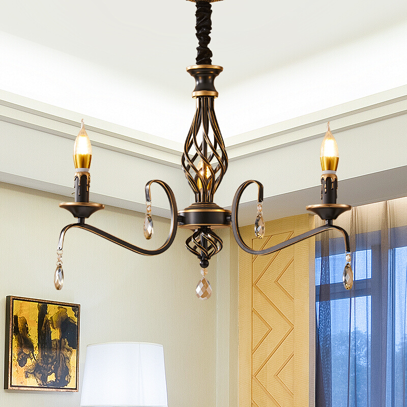欧式铁艺蜡烛吊灯田园客厅卧室餐厅门店商用简约艺术美式复古灯具