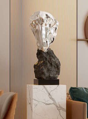 玻璃钢石头雕塑摆件石来运转新中式酒店会所售楼处楼梯间艺术装置