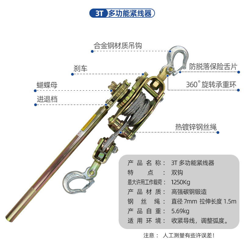 多功能紧线器日式紧线器荷缔机 拉线器钢丝绳拉紧器手动收紧器 - 图1