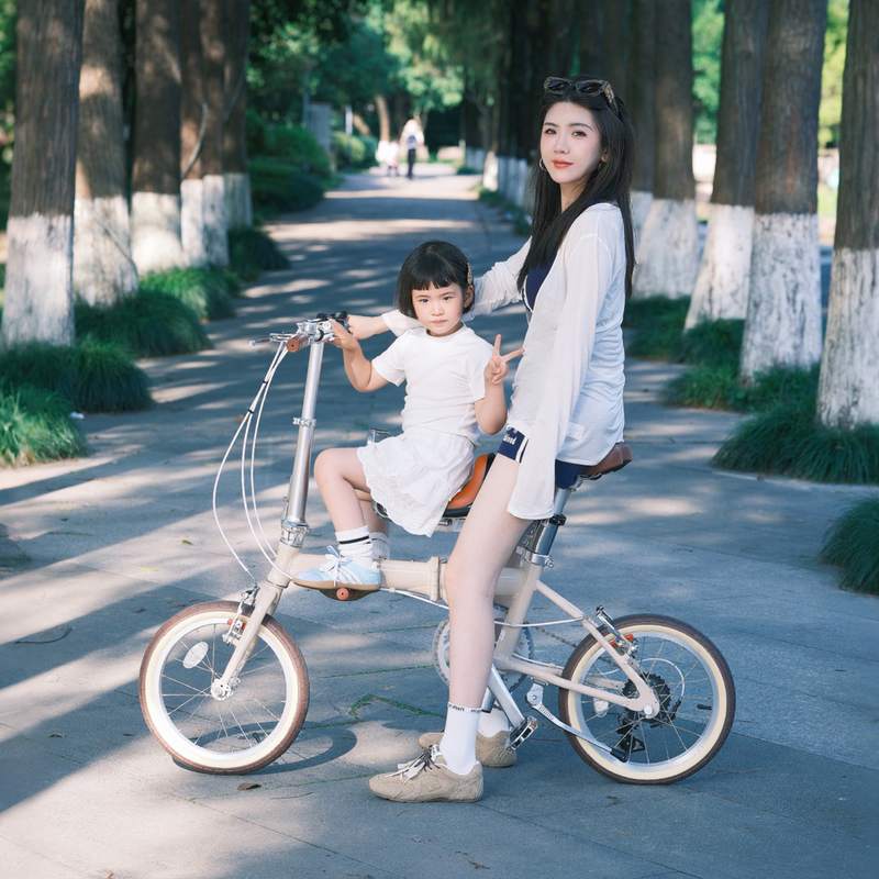 超轻母子车折叠自行车亲子载带儿童座椅遛娃带可小孩轻便娃兜风 - 图2