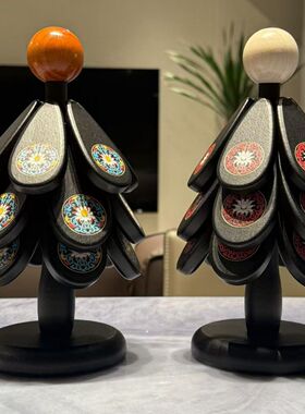 中古风圣诞树隔热垫餐桌高级感装饰摆件创意实木一棵树防烫垫碗垫