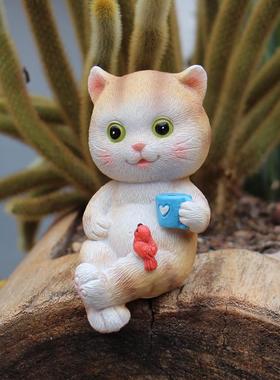 可爱小猫咖啡桌面坐姿摆件阳台花园艺庭院花盆装饰微景观动物摆设