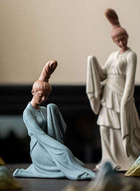 创意紫砂仕女家居装饰摆件禅意客厅博古架书房办公室桌面人物摆设