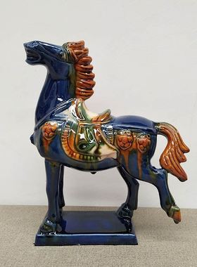 洛阳唐三彩八骏马摆件马到成功家居摆件装饰陶瓷器工艺品开业礼品